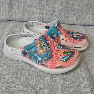Joybees Everyday Clogs Tie Dye‎ Floral Pink Blue White Kids Size 1 - 2